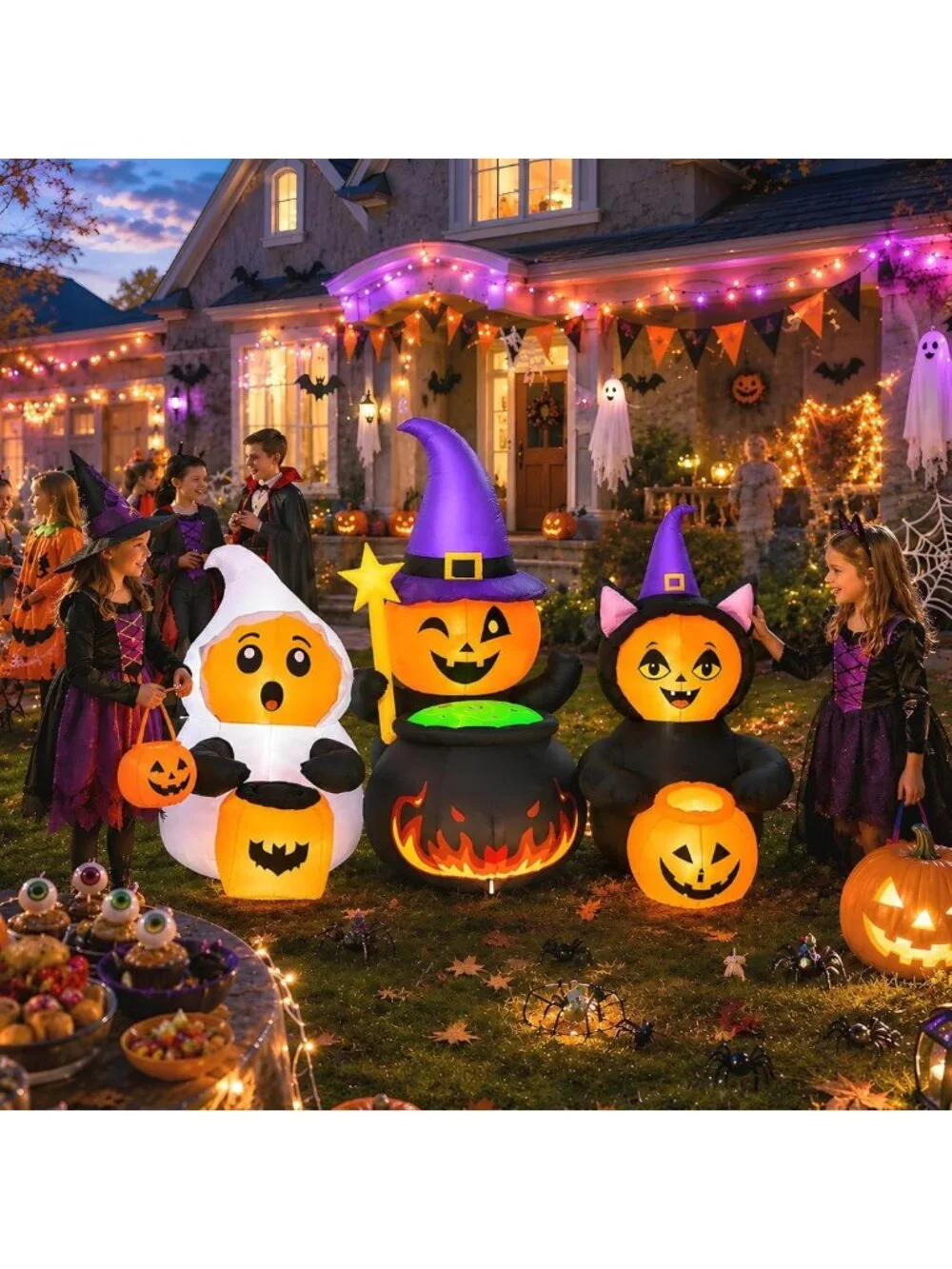 7FT Halloween Inflatable Pumpkin Decor for Outdoor Costume Party, Festive Yard